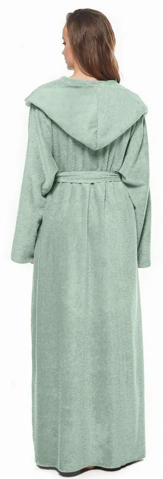 Arus Arus Damenbademantel Angel, extra lang, mit Kapuze, ideal für Zuhause & Wellness, Langform, 100% Baumwolle, Kapuze, Gürtel, mit Kapuze, extra lang, leicht, 100 % Baumwolle-Frottee, Grün, – Produktbild 5 von 5