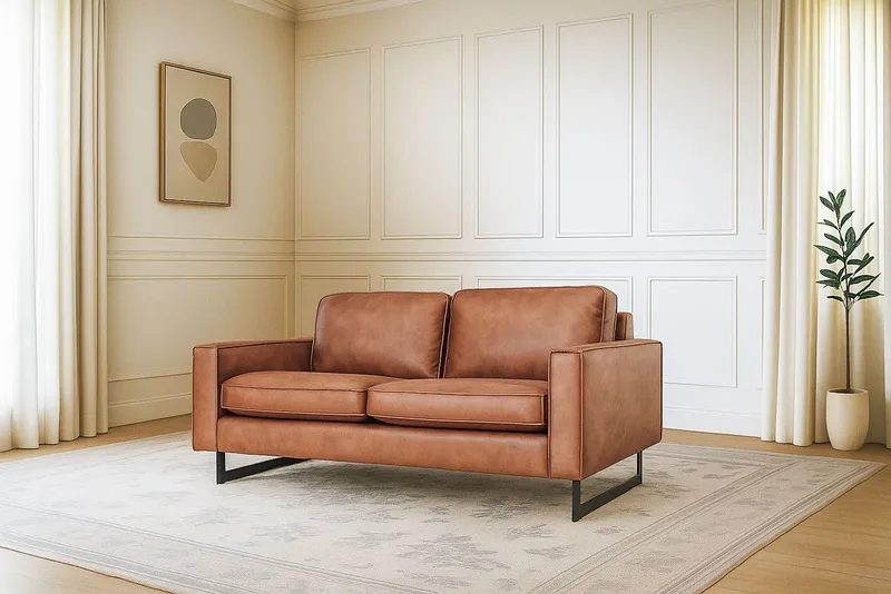 OTTO home 2-Sitzer Pinto, 166 cm, Cord, Chenille, Lederoptik, mit Keder, schwarze Metallfüße, Wellenunterfederung, Braun, – Produktbild 1 von 5