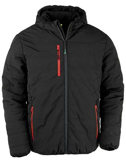 Result Genuine Recycled Result Genuine Recycled Recycelte gefütterte Winter- Regen- und Windjacke mit Kapuze Brusttasche, Schwarz/rot, – Produktbild 2 von 3