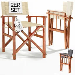 Casaria® Regiestuhl Premium Creme 2er-Set FSC®-zertifiziertes Eukalyptusholz Gepolstert – Produktbild 1 von 1