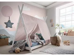 Infantil Infantil Kinderbett "Pinocchio" mit Bezug rosa, Buche weiß lackiert, Tipibett – Produktbild 1 von 1