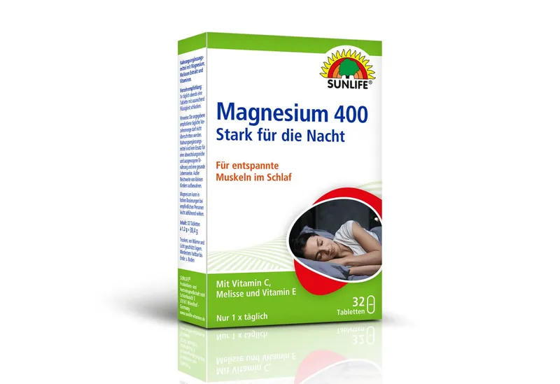 SUNLIFE SUNLIFE® Magnesium 400 Nacht Tabletten 32Stk Muskelkrampf Nervensystem 1 x täglich abends eine Tablette mit ausreichend Flüssigkeit schlucken – Produktbild 2 von 4