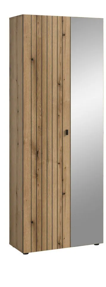 furnling Garderobenschrank Stalon ausziehbare Kleiderstange, Rillenfräsung in Paneeloptik, Höhe 192 cm, Braun, – Produktbild 2 von 5
