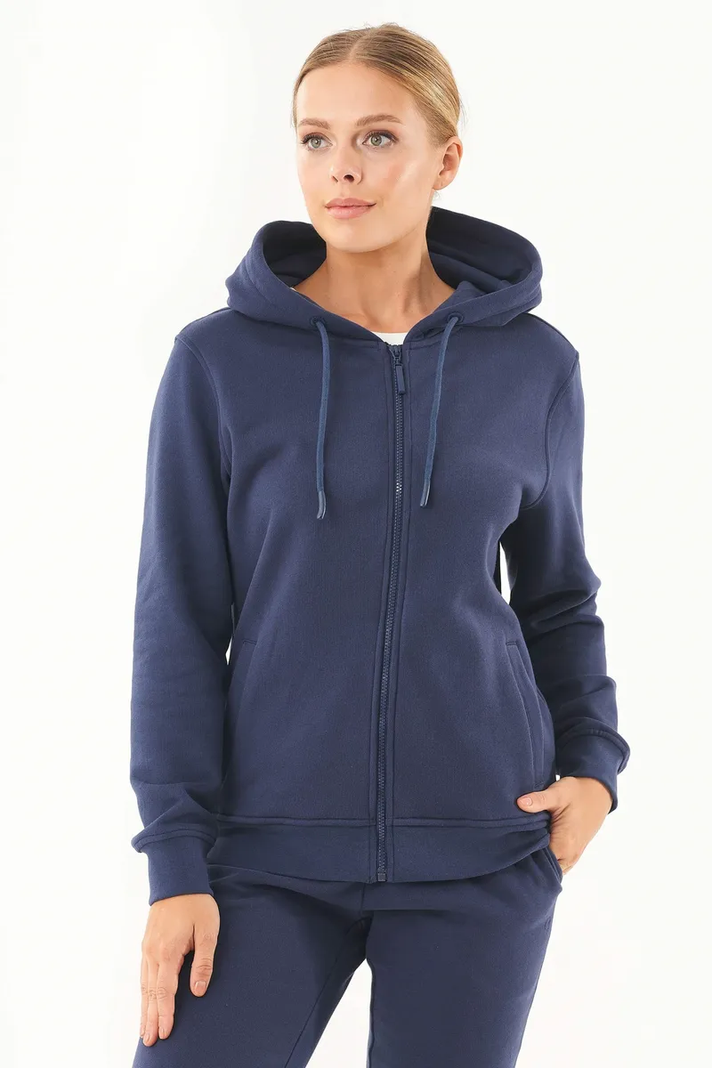 ORGANICATION ORGANICATION Damen vegan Soft-Touch-Kapuzenshirt Mit Reißverschluss Navy, Dunkelblau, – Produktbild 2 von 2