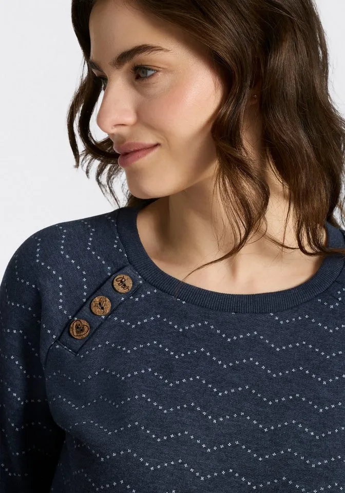 ragwear ragwear Sweatshirt DARIA ZIG ZAG O mit Zierknöpfen am Ausschnitt, Blau, – Produktbild 3 von 4