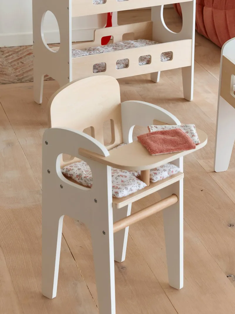Vertbaudet Puppen-Hochstuhl MINI RETRO Holz FSC®, Weiß, – Produktbild 2 von 3