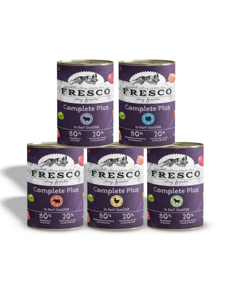 Fresco Dog NassBarf PROBIERPAKET Hundefutter Nass 5 x 400g, Nassfutter für: Hunde, Getreidefrei mit Huhn, Rind, Pferd, Lamm und Pute – Produktbild 2 von 6
