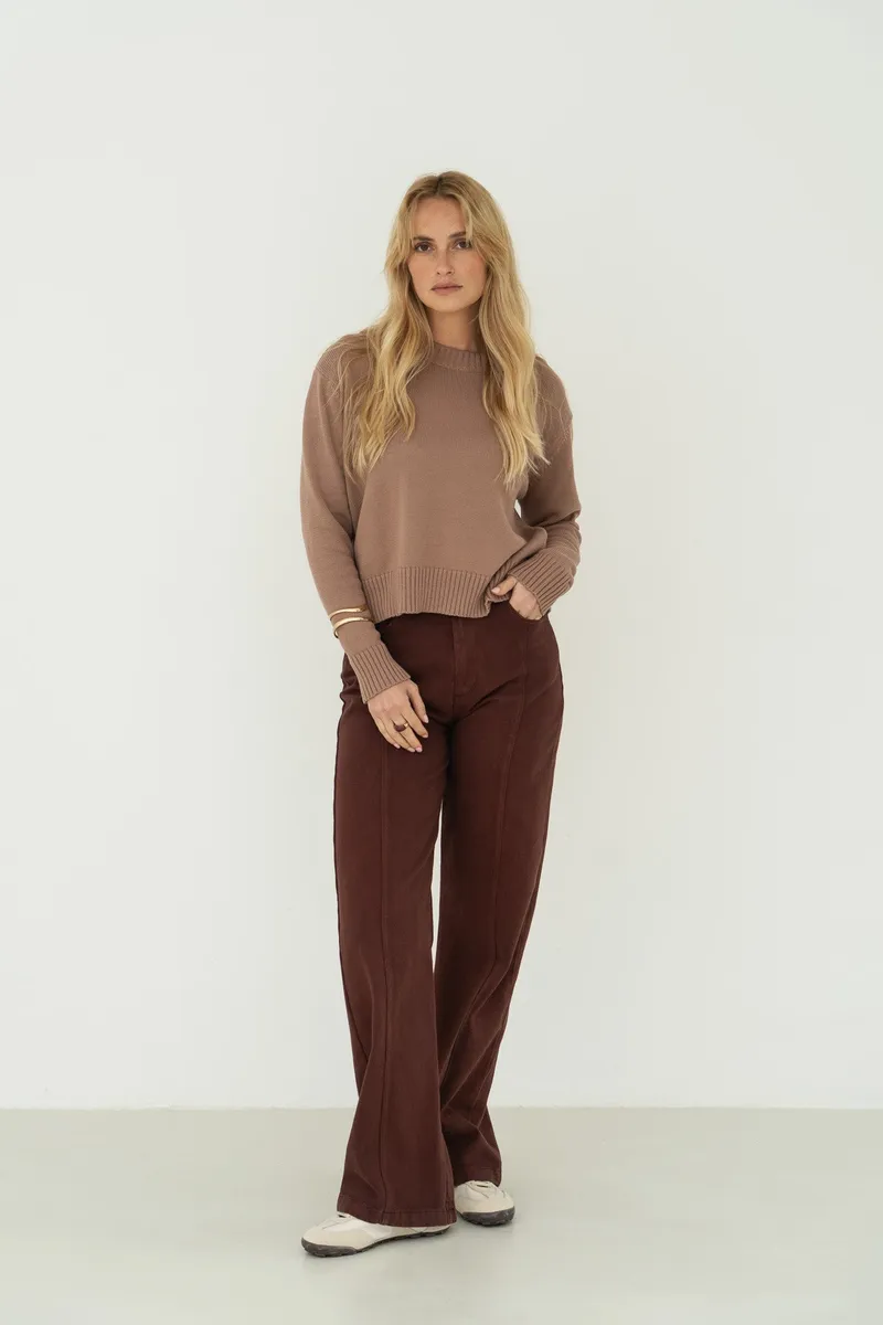 Näz Näz Damen vegan Pullover Claudia Mit Rundhalsausschnitt Farbe: Mokka, Braun, – Produktbild 2 von 2