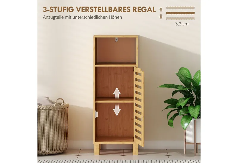 HOMCOM HOMCOM Badkommode Toilettenschrank Beistellschrank schmal mit verstellbaren Regalen (Badschrank, 1 St., Badezimmerschrank), für Badezimmer, kleine Räume, 30 x 30 x 80 cm, Beige, – Produktbild 5 von 5