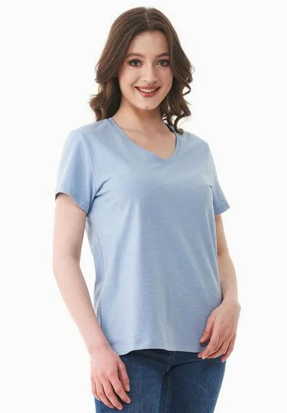 ORGANICATION ORGANICATION Damen Basic T-Shirt aus Bio-Baumwolle mit V-Ausschnitt, Ice blue, – Produktbild 3 von 4