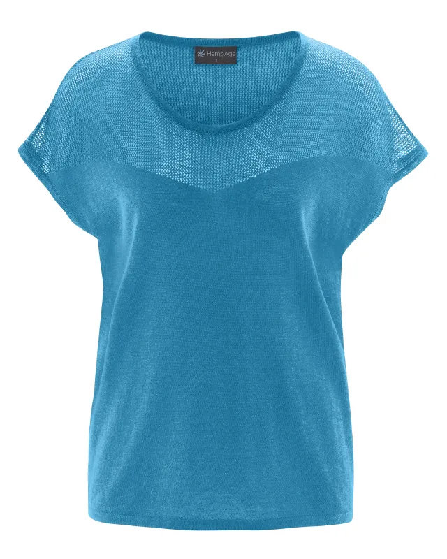HempAge Hempage Damen vegan Top Mesh Atlantikblau, Blau, – Produktbild 1 von 2