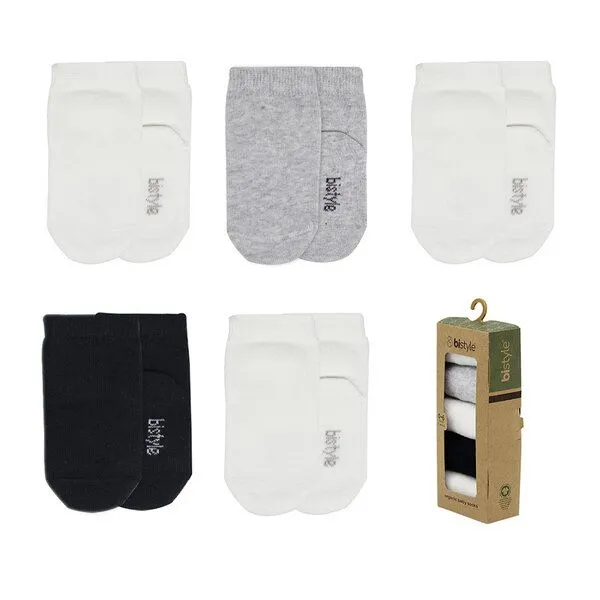 bistyle bistyle Baby-Socken Basic 5er-Pack – Kurzsocken, 0-6 Monate, zertifiziert, hoher Baumwollanteil, Grau mix, – Produktbild 1 von 4