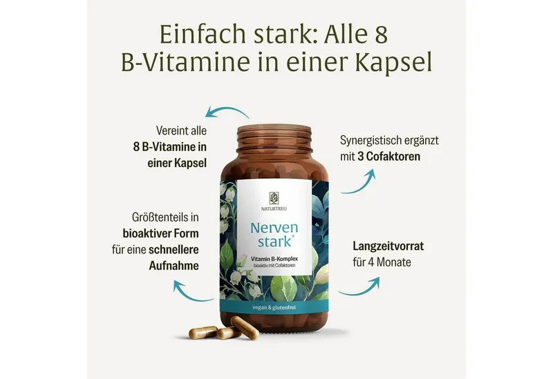Naturtreu Nervenstark Kapseln, 1 er 120 St., 58.8 g, Durchdachte Entwicklung, Vegan, Laborgeprüft, Hochwertige Inhaltstoffe – Produktbild 2 von 5