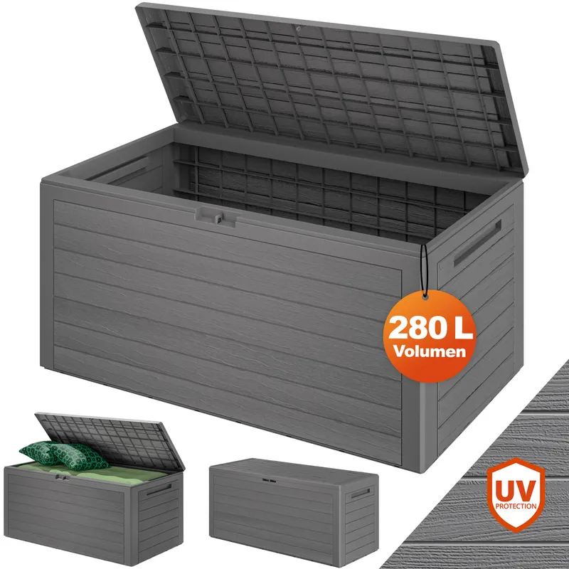 Casaria® Gartenbox Woody 280L Grau Holzoptik wasserdicht, Grau, – Produktbild 2 von 2