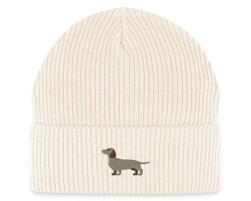 Spreadshirt Beanie Dackel Stickerei Fisherman Beanie Bio Mütze (1-St), Beige, – Produktbild 1 von 5