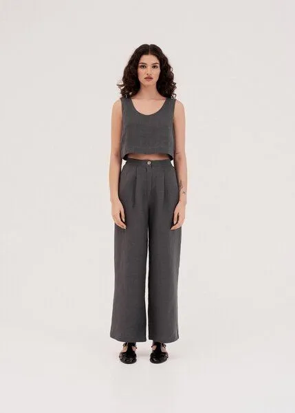 AmourLinen AmourLinen Mini-Leinen-Crop-Top PIPPA, Charcoal (schwarz), – Produktbild 1 von 3