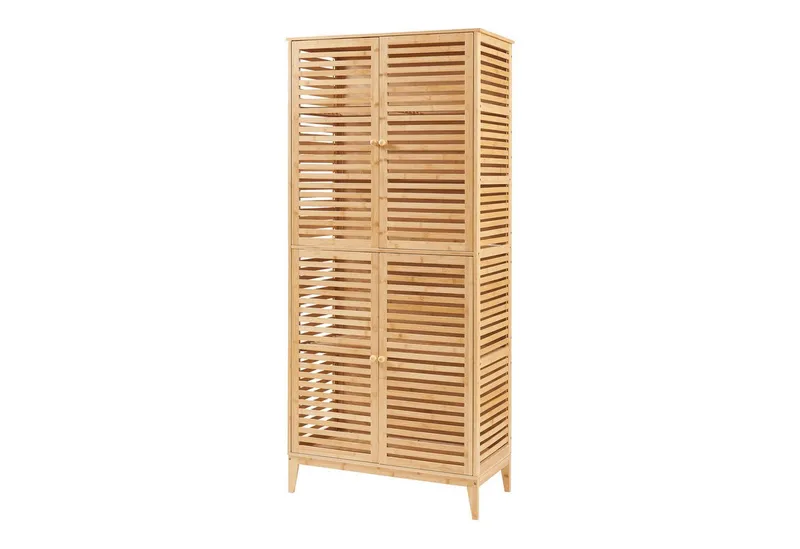 en.casa Mehrzweckschrank Badezimmerschrank »Raurgela« 180x80x40 cm Bambus, Beige, – Produktbild 1 von 4