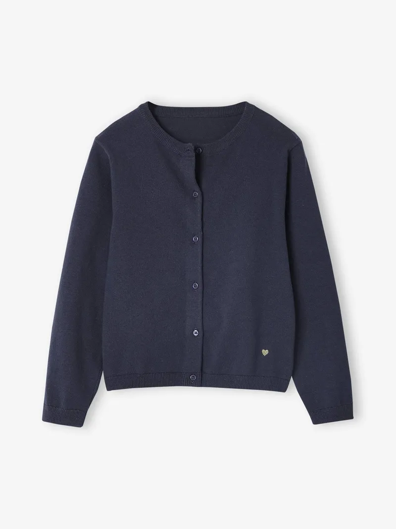 Vertbaudet Mädchen Strickjacke mit Glitzerherz BASIC, Anthrazit, – Produktbild 1 von 2