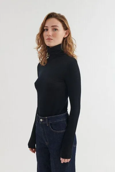 Basic Apparel Basic Apparel Rinja Rollkragenpulli mit Wolle, Schwarz, – Produktbild 3 von 4