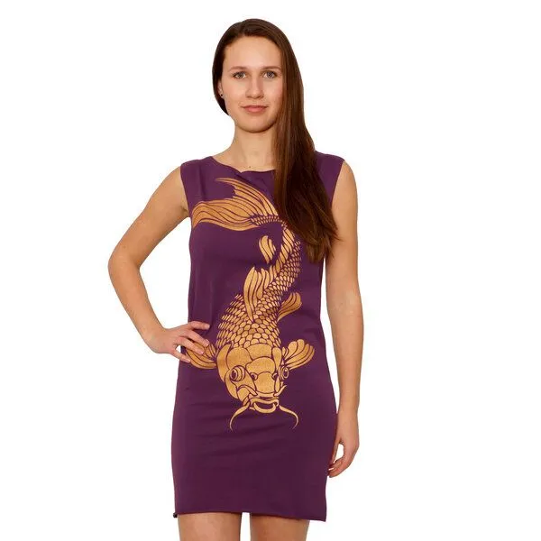 HANDGEDRUCKT HANDGEDRUCKT "Koi03" Bio-Kleidchen, Lila, – Produktbild 1 von 3