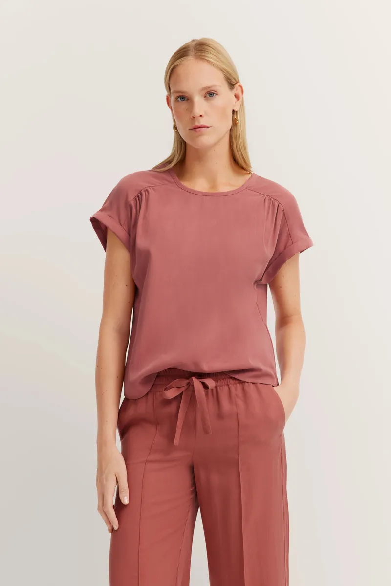 Bugatti Blusen-Shirt mit Rundhalsausschnitt in rost, Rost, – Produktbild 1 von 1