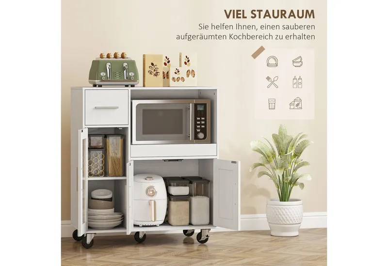 HOMCOM HOMCOM Küchenbuffet Sideboard, Mikrowellenschrank, Schublade, verstellbare Ablagen (Küchenbuffet, 1-St., Küchenschrank) für Küche, Esszimmer, Weiß, – Produktbild 4 von 5