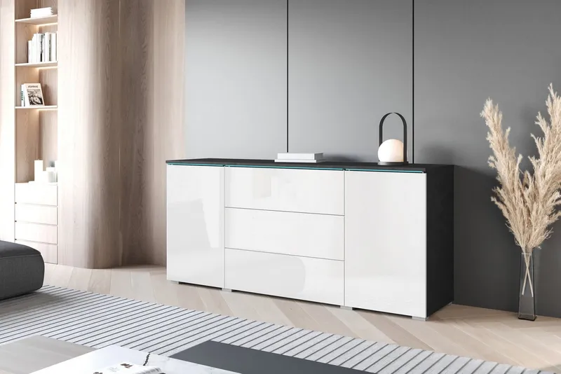 Home affaire Sideboard VERA, grifflos, verstellbare Einlegeböden, Wahlweise mit oder ohne Beleuchtung, Grau, – Produktbild 7 von 8