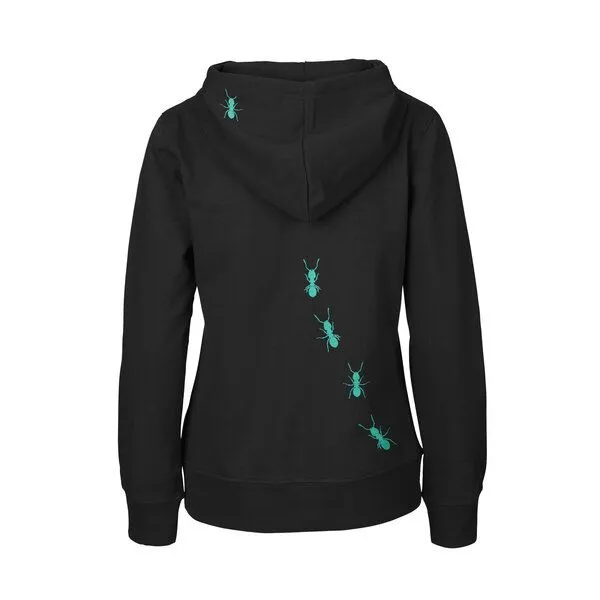 HANDGEDRUCKT HANDGEDRUCKT "Ameisen" Frauen Zip-HOODY aus reiner Biobaumwolle (kbA), Black, – Produktbild 1 von 2