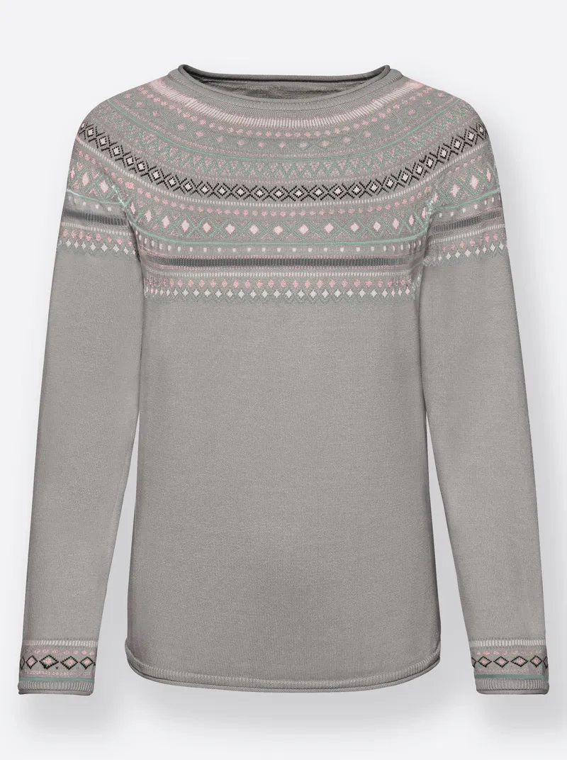 Witt Norwegerpullover, Grau-meliert-gemustert, – Produktbild 2 von 2