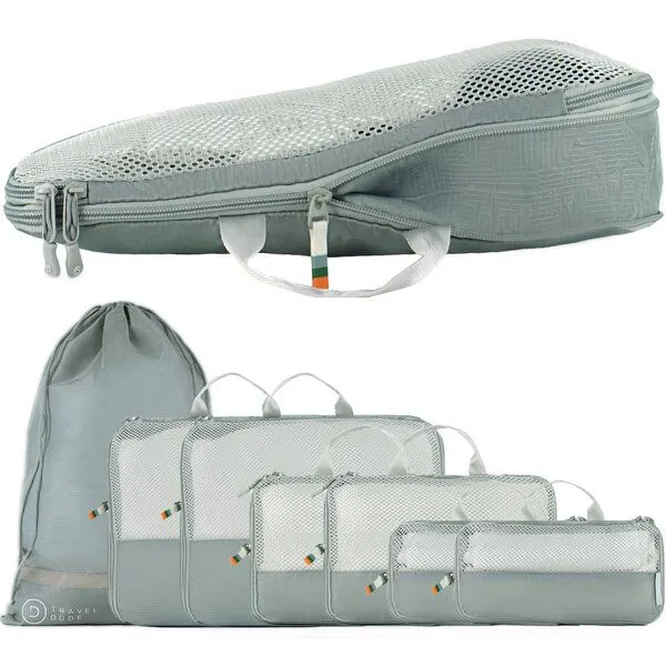 TRAVEL DUDE TRAVEL DUDE Packing Cubes mit Kompression aus recycelten Plastikflaschen, Grau, – Produktbild 3 von 8