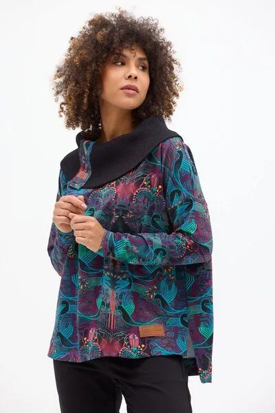KOKOworld KOKOworld Sweatshirt Cinta – Oversize-Schnitt – Boot-Ausschnitt mit breitem Rippkragen – farbenfroher Print – fair produziert in der EU, Amanay (mehrfarbig), – Produktbild 2 von 4