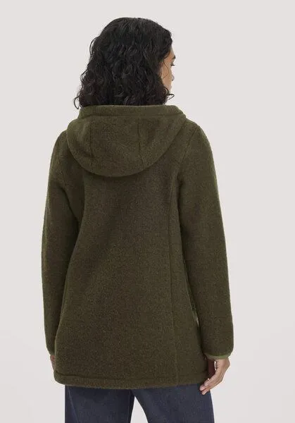 hessnatur hessnatur Wollfleece-Jacke mit Kapuze Regular aus reiner Bio-Merinowolle, Vintage oliv, – Produktbild 2 von 4