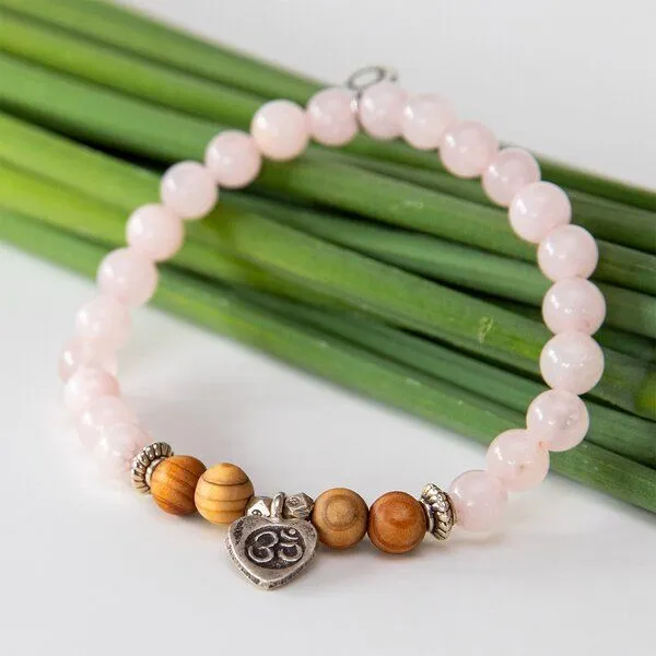 Divasya Divasya Armband "OM Love" aus echten Natursteinen & Sandelholz mit 925 Silber, Rosa, – Produktbild 2 von 3