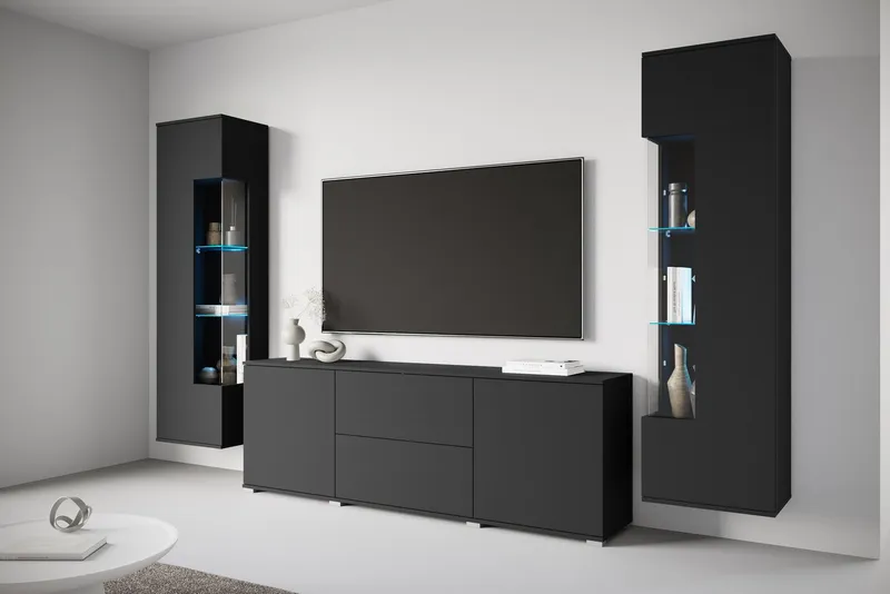 OTTO home Wohnwand KENIA, (Komplett-Set, 3-St), Vitrinen mit Eckverglasung, hängend und stehend montierbar, Schwarz, – Produktbild 6 von 7