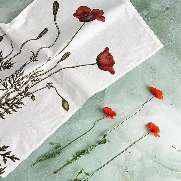 Koustrup Koustrup Blumenmotiv-Geschirrtücher aus 100% Bio-Baumwolle, 48 x 70 cm, Poppy, – Produktbild 1 von 3