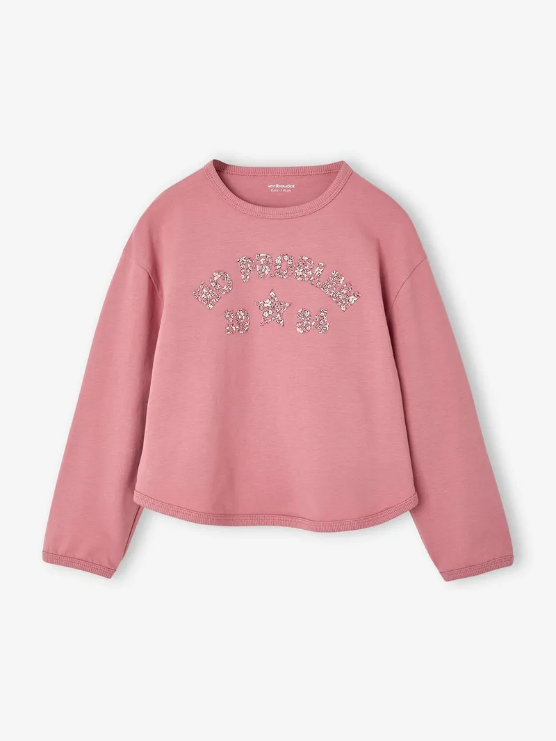 Vertbaudet Langarmshirt mit Applikation Mädchen, Malve, – Produktbild 1 von 3