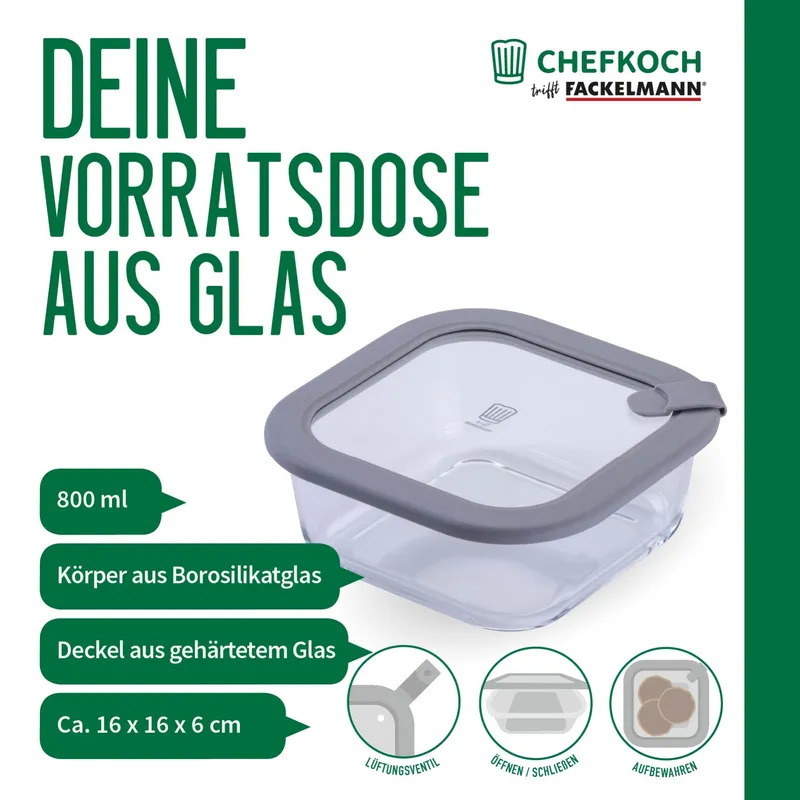 Chefkoch trifft Fackelmann Chefkoch trifft Fackelmann Vorratsdose Glas, eckig, 800ml – Produktbild 3 von 3