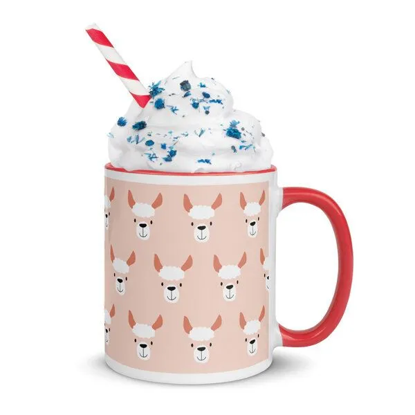 PepMelon Lama Tasse mit Farbe innen, Be Llamazing, lustige Lama Weihnachtstasse, Rot, – Produktbild 4 von 4