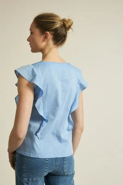 LANIUS LANIUS Chambray Blusentop GOTS aus Bio-Baumwolle, Horizon blue, – Produktbild 4 von 4