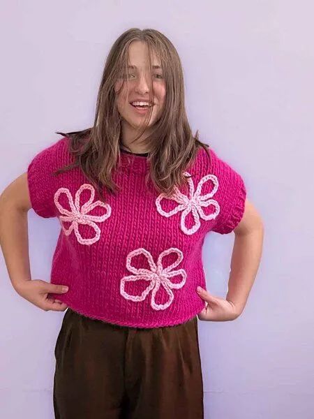 PANAPUFA PANAPUFA 100% MERINO Strickweste, Rosa fuchsia, – Produktbild 2 von 3