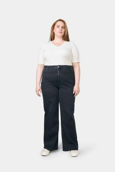 DAWN Damen Jeans DEW High Waist Flared DAWN Bio-Baumwolle Curvy, Black denim, – Produktbild 2 von 5