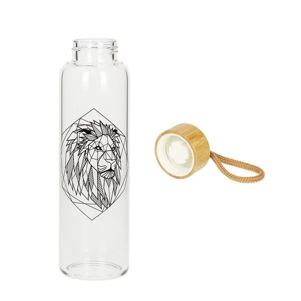 elasto elasto Glasflasche 550 ml mit Bambusdeckel - Trinkflasche mit Schutzhülle, Löwe, – Produktbild 2 von 4