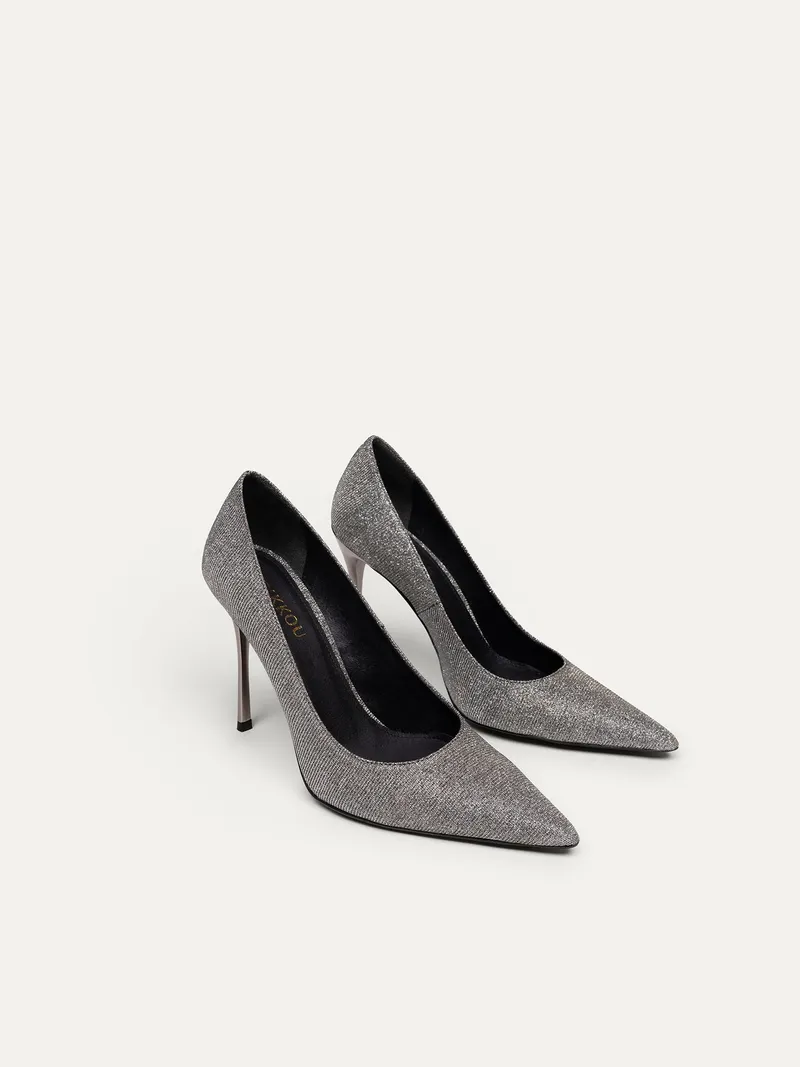 BIKKOU BIKKOU Damen vegan Pumps Freitagabend Ist Cocktailnacht Silberlurex, Grau, – Produktbild 1 von 2