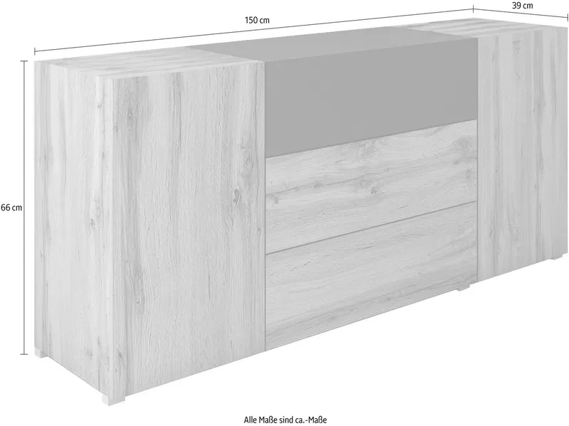Home affaire Sideboard BERLIN, Moderne grifflose Kommode Breite 150 cm, 4 Schubkästen/ 2 Türen, Beige|schwarz, – Produktbild 1 von 5