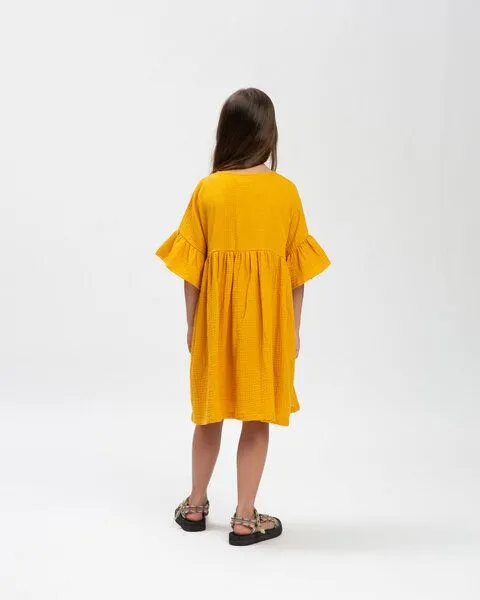 MATONA Matona Rüschenkleid aus Musselin für Kinder / Volant Dress, Marigold, – Produktbild 2 von 4