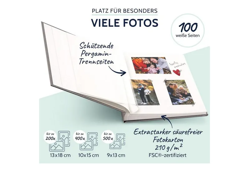 Goldbuch Goldbuch Fotoalbum GOLDBUCH Fotoalbum Summertime 100 weiße Seiten mit Trennblättern 30x31, Grau, – Produktbild 4 von 5
