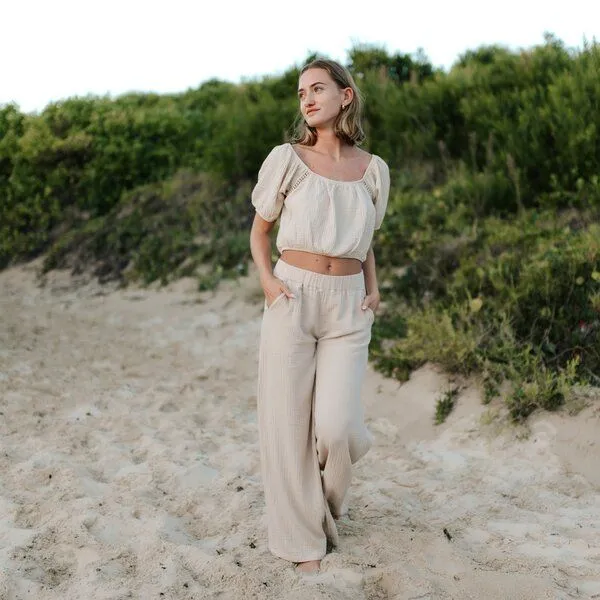 NORDLICHT NORDLICHT Damen Musselin Palazzo Hose aus Bio-Baumwolle NILLA, Natur, – Produktbild 3 von 4