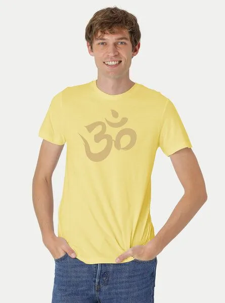 Peaces.bio - handbedruckte Biomode Peaces.bio - handbedruckte Biomode Fit T-Shirt "Om" Herren, Hellgelb, – Produktbild 2 von 2