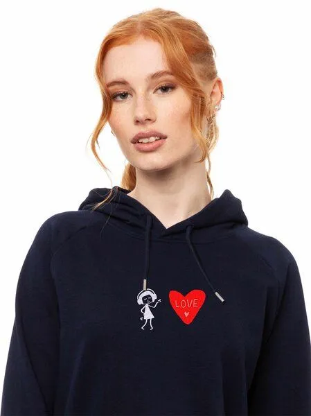 FellHerz FellHerz Damen Stick Hoodie Love navy aus 85% Biobaumwolle und 15% recyceltem Polyester – Produktbild 2 von 4