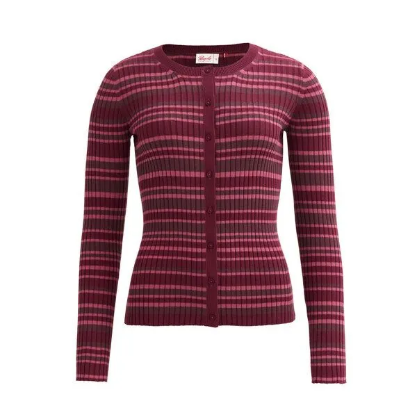 People Wear Organic People Wear Organic Rippstrick Strickjacke, rot geringelt, Red, – Produktbild 1 von 4